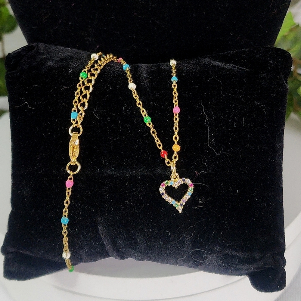 Dainty Gold Stainless Steel Necklace With Multi Color Heart Pendant